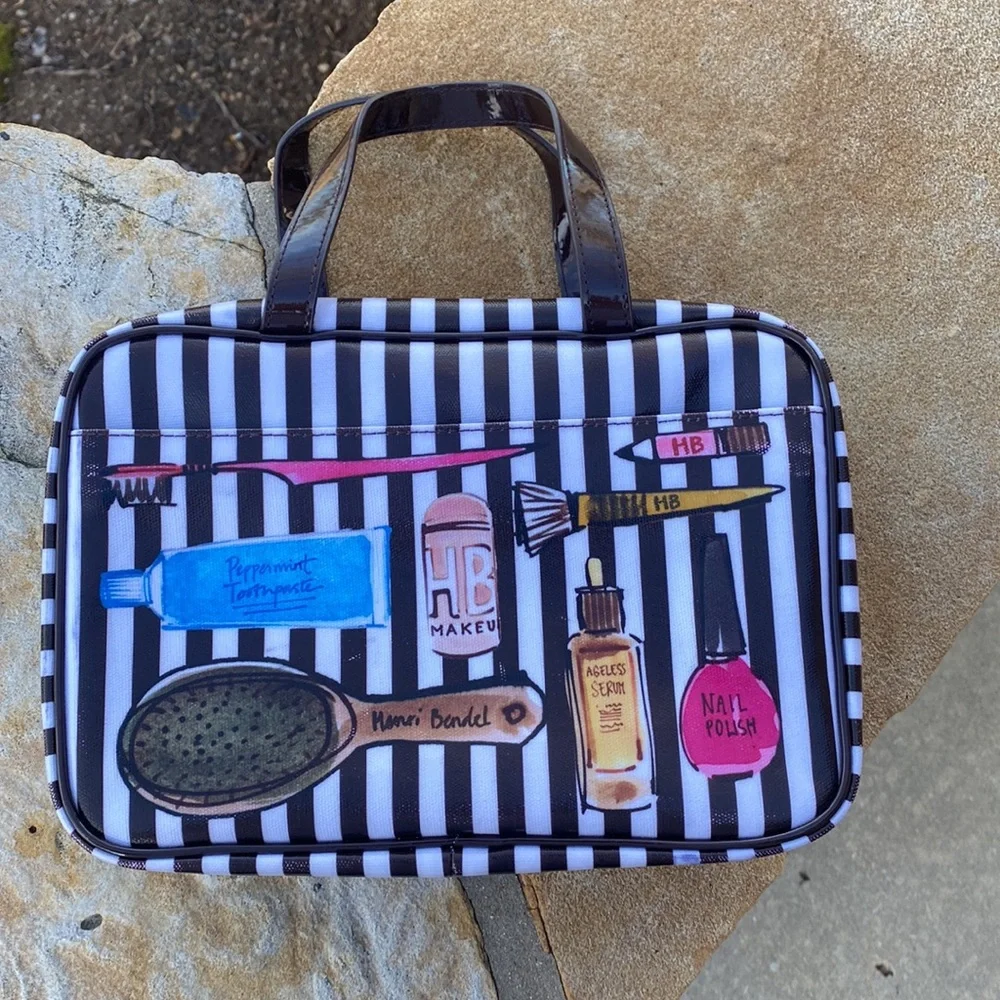 henri bendel Black and White Striped Cosmetic Bag Set